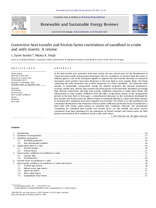 (PDF) Convective heat transfer and friction factor correlations of ...
