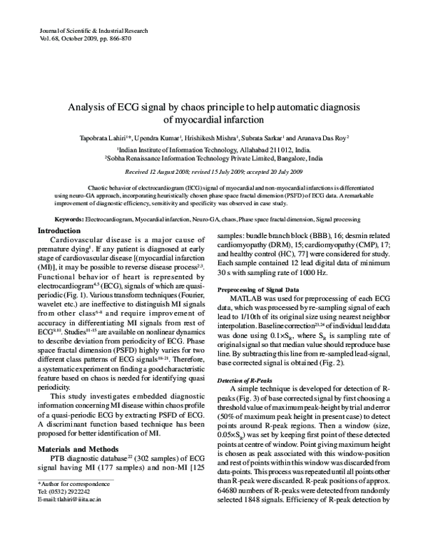 (PDF) Analysis of ECG signal by chaos principle to help automatic ...