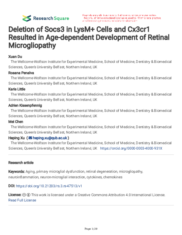 (PDF) Deletion of Socs3 in LysM+ Cells and Cx3cr1 Resulted in Age ...