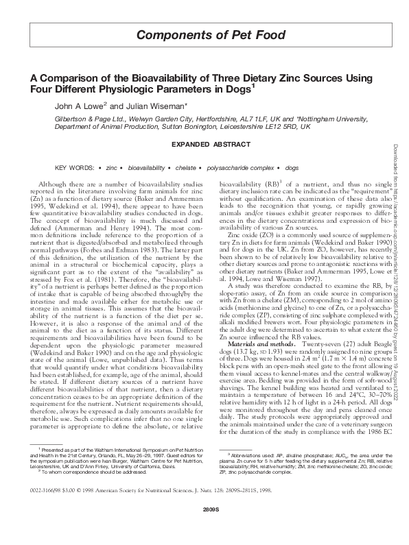(PDF) A Comparison of the Bioavailability of Three Dietary Zinc Sources ...