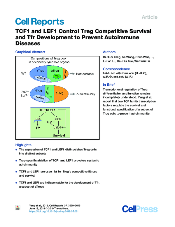 (PDF) TCF1 and LEF1 Control Treg Competitive Survival and Tfr ...