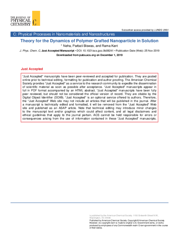 (PDF) Theory for the Dynamics of Polymer Grafted Nanoparticle in Solution