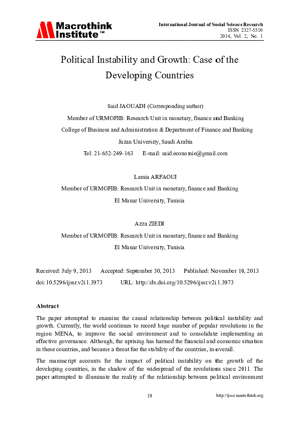 (PDF) Political Instability and Growth: Case of the Developing Countries