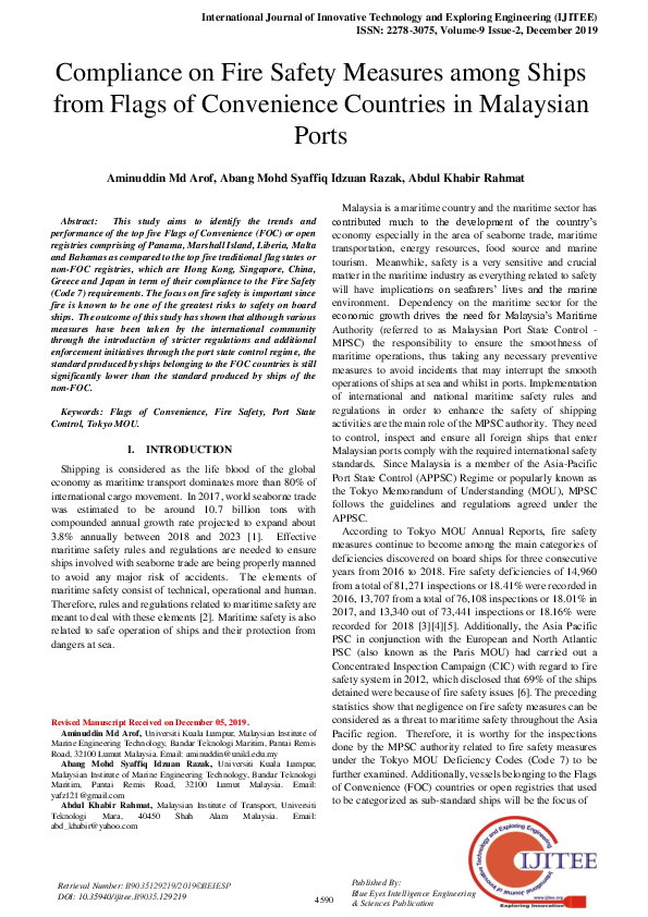 (PDF) Compliance on Fire Safety Measures among Ships from Flags of