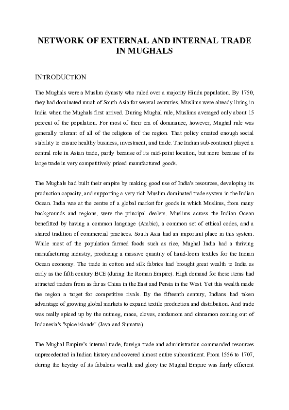 (DOC) NETWORK OF EXTERNAL AND INTERNAL TRADE IN MUGHALS