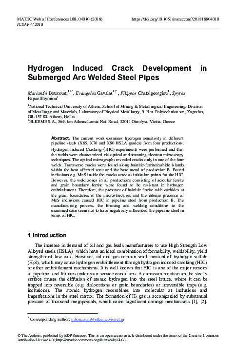(PDF) Hydrogen Induced Crack Development in Submerged Arc Welded Steel ...