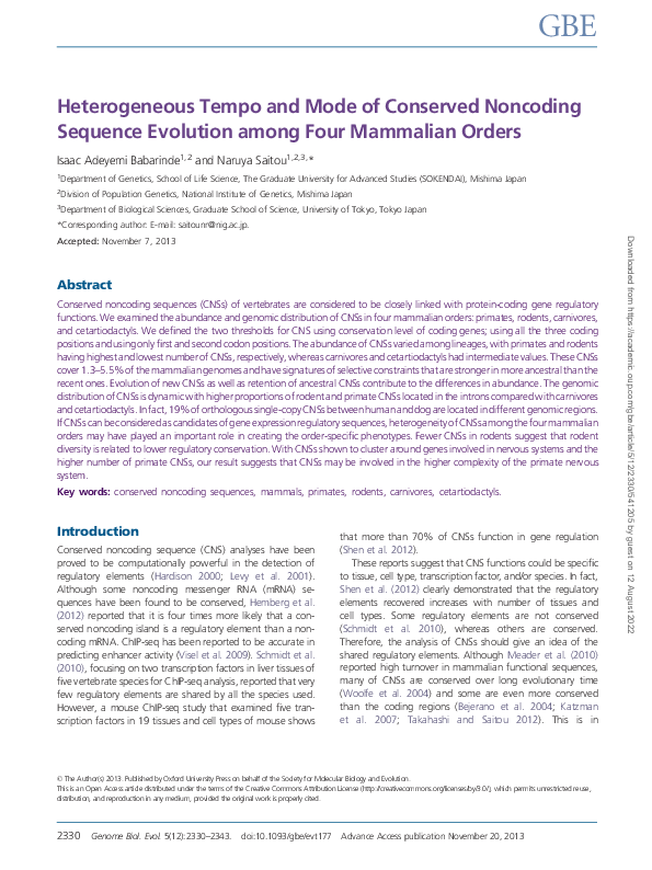 (PDF) Heterogeneous Tempo and Mode of Conserved Noncoding Sequence ...