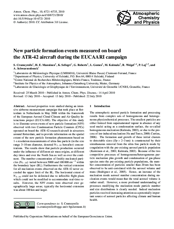 (PDF) Atmospheric Chemistry and Physics New particle formation events ...