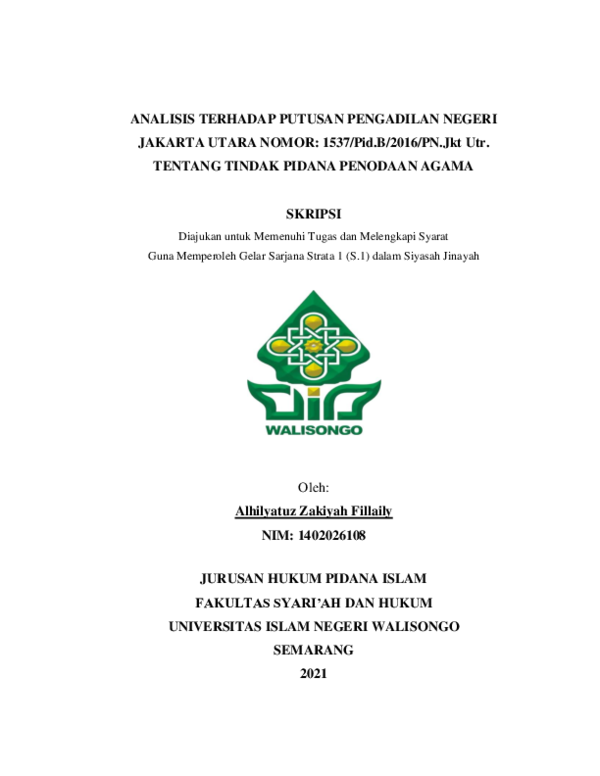 (PDF) Analisis terhadap putusan Pengadilan Negeri Jakarta Utara Nomor ...
