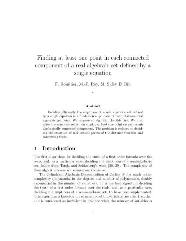(PDF) Finding at Least One Point in Each Connected Component of a Real ...