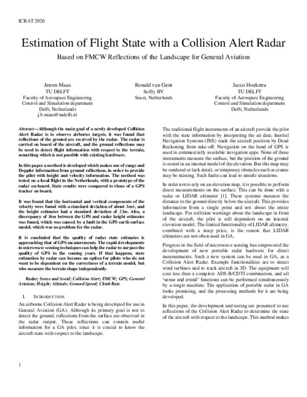 (PDF) Estimation of Flight State with a Collision Alert Radar