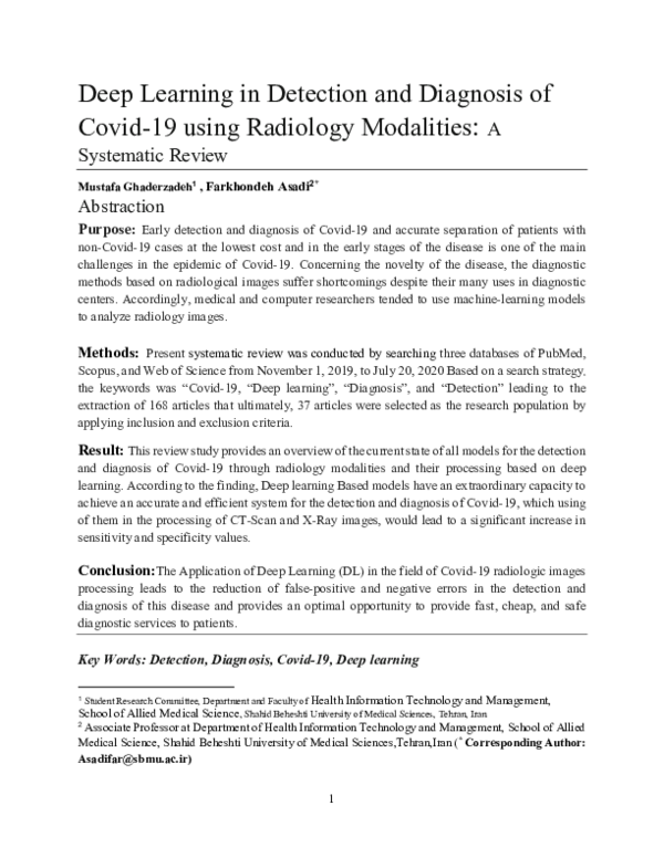 (PDF) Deep Learning in Detection and Diagnosis of Covid-19 using ...