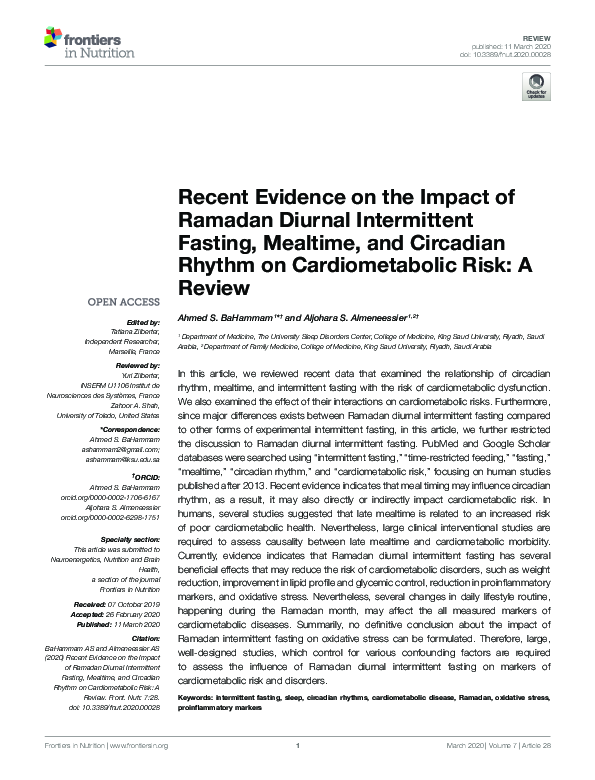 (PDF) Recent Evidence on the Impact of Ramadan Diurnal Intermittent ...