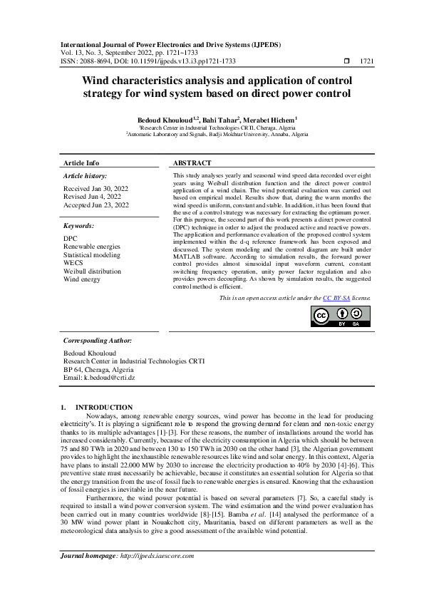 (PDF) Wind characteristics analysis and application of control strategy ...