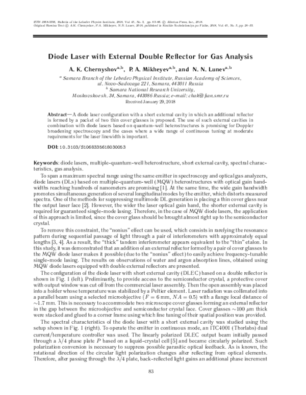 (PDF) Diode Laser with External Double Reflector for Gas Analysis