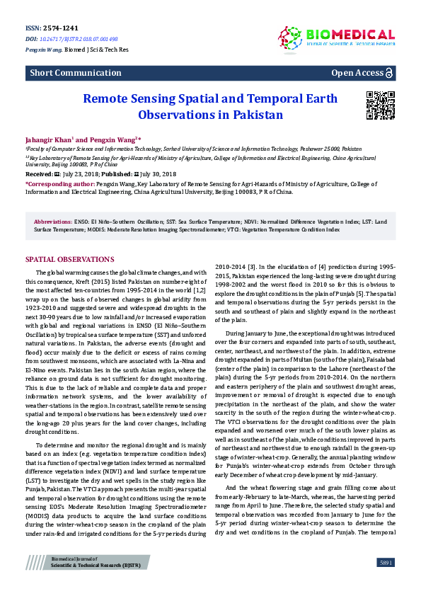 (PDF) Remote Sensing Spatial and Temporal Earth Observations in Pakistan