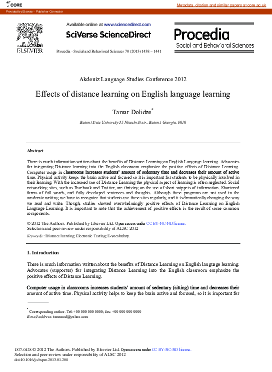 (PDF) Effects of Distance Learning on English Language Learning