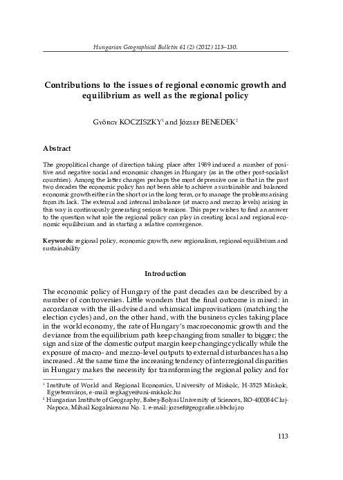 (PDF) Regional Economic Growth and Equilibrium as Well as the Regional ...