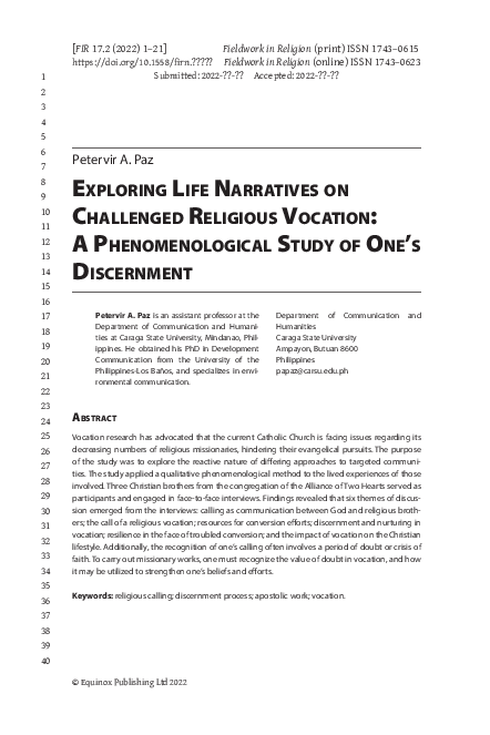 (PDF) Exploring lifE narrativEs on ChallEngEd rEligious voCation: a ...