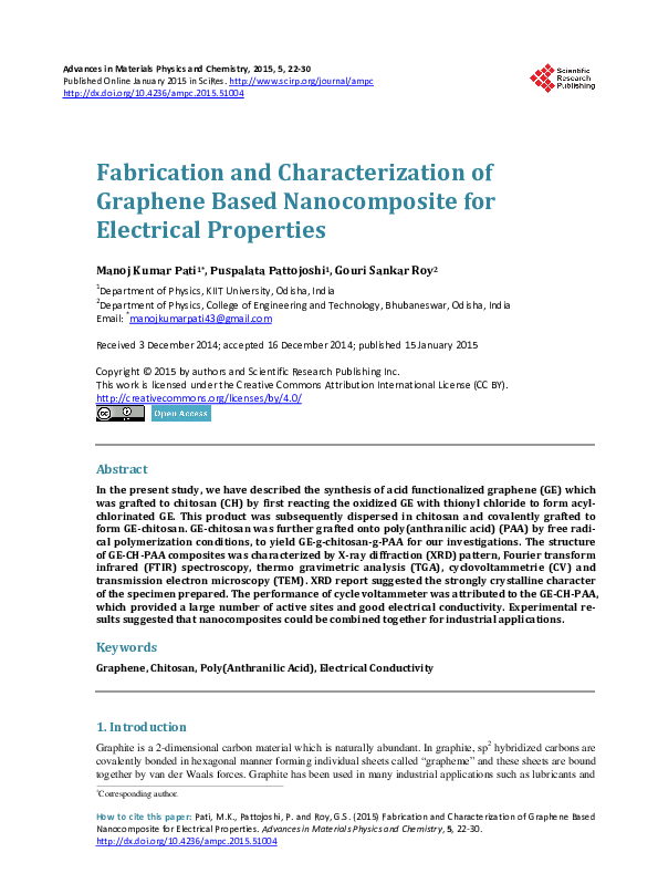 (PDF) Fabrication and Characterization of Graphene Based Nanocomposite ...
