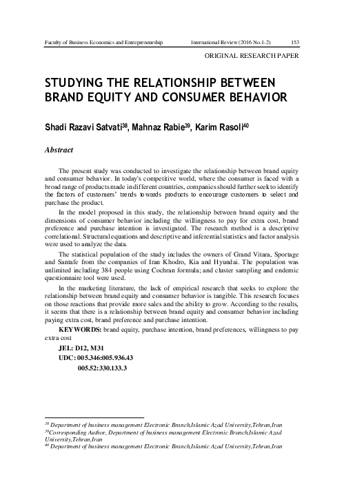 (PDF) Studying the relationship between brand equity and consumer behavior