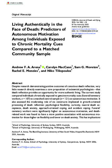 (PDF) Living Authentically in the Face of Death: Predictors of ...