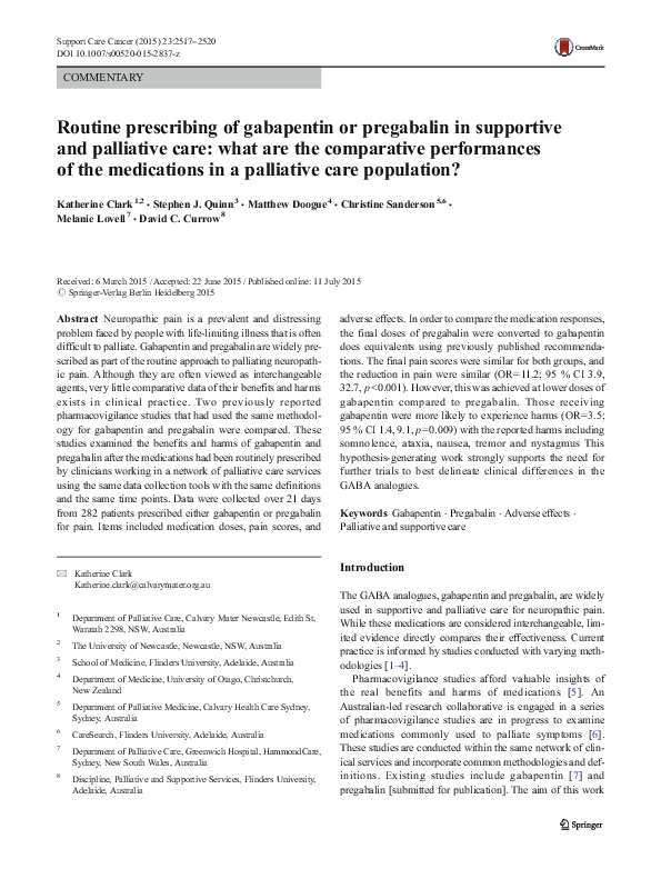 (PDF) Routine prescribing of gabapentin or pregabalin in supportive and ...
