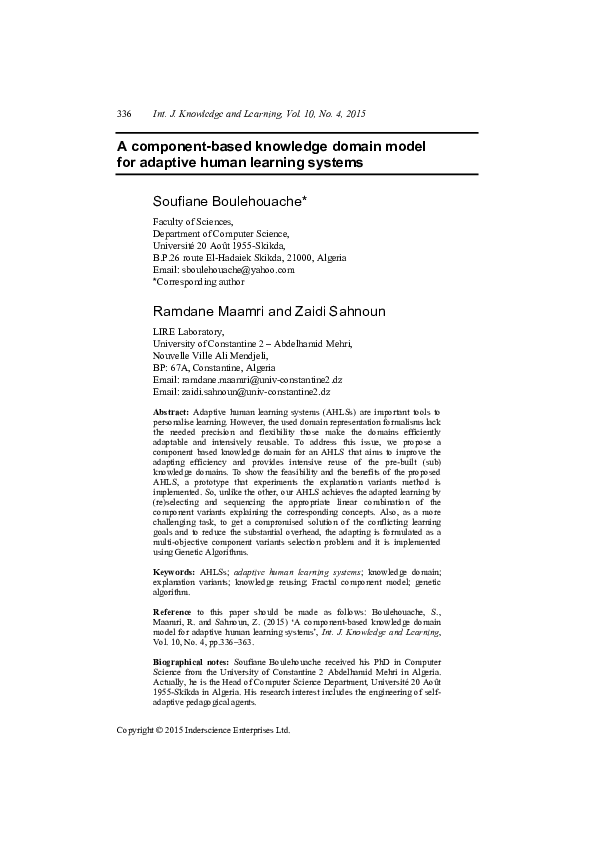 (PDF) A component-based knowledge domain model for adaptive human ...