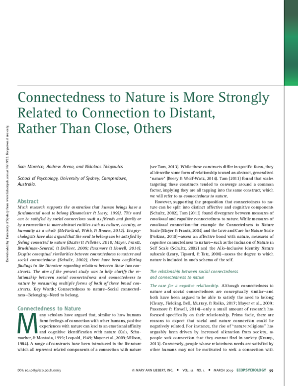 (PDF) Connectedness to Nature is More Strongly Related to Connection to ...