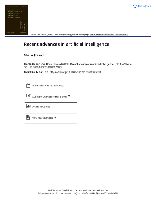 (PDF) Recent advances in artificial intelligence