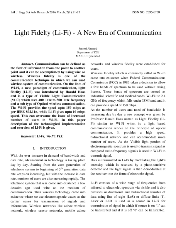 (PDF) Light Fidelty (Li-Fi)-A New Era of Communication