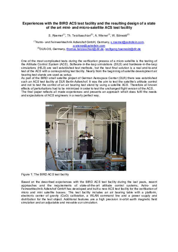 (PDF) Experiences with the BIRD ACS test facility and the resulting ...