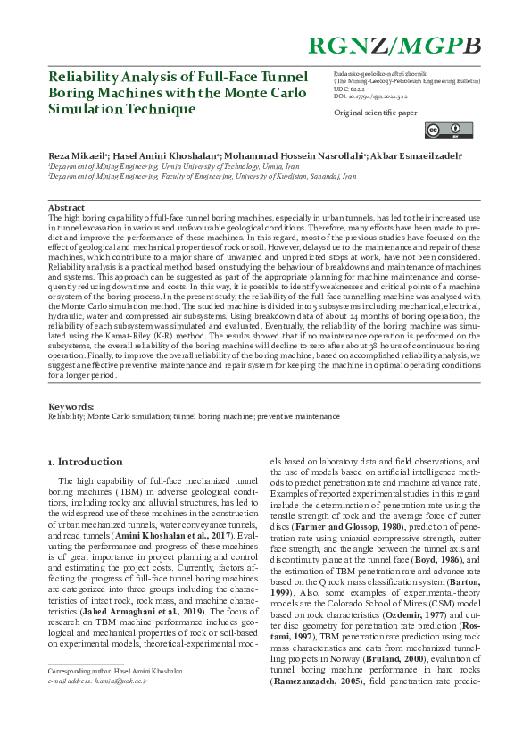 (PDF) Reliability Analysis of Full-Face Tunnel Boring Machines with the ...