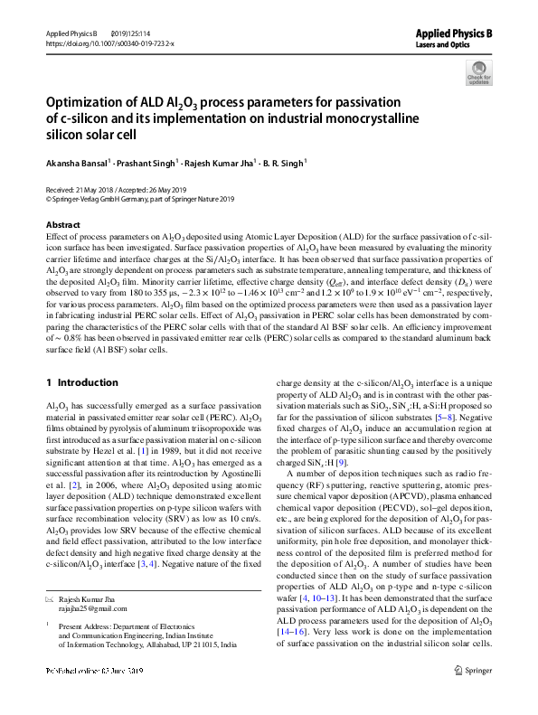 (PDF) Optimization of ALD $$\hbox {Al}_{2}\hbox {O}_{3}$$ Al 2 O 3 ...