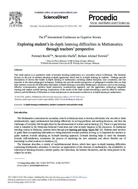 (PDF) Exploring Student's in-depth Learning Difficulties in Mathematics ...