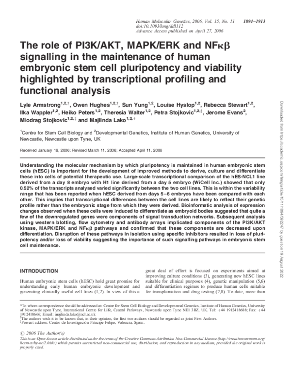 (PDF) The role of PI3K/AKT, MAPK/ERK and NFκβ signalling in the ...