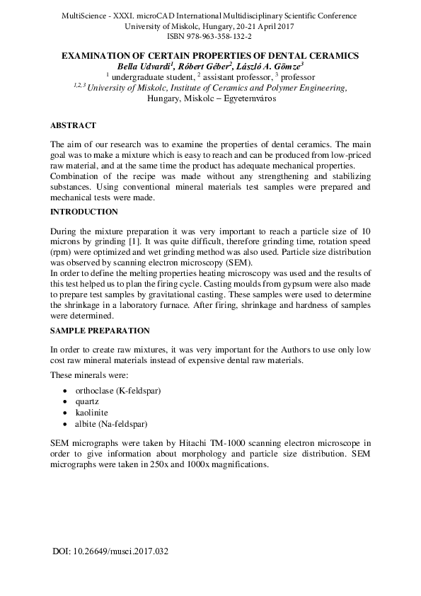 (PDF) Examination of the Properties of Dental Ceramics