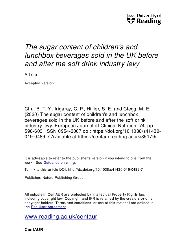 (PDF) The sugar content of children’s and lunchbox beverages sold in