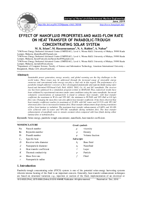 (PDF) Effect of nanofluid properties and mass-flow rate on heat ...
