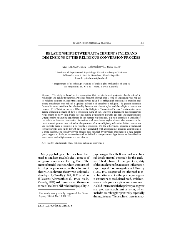 (PDF) Relationship Between Attachment Styles and Dimensions of the ...