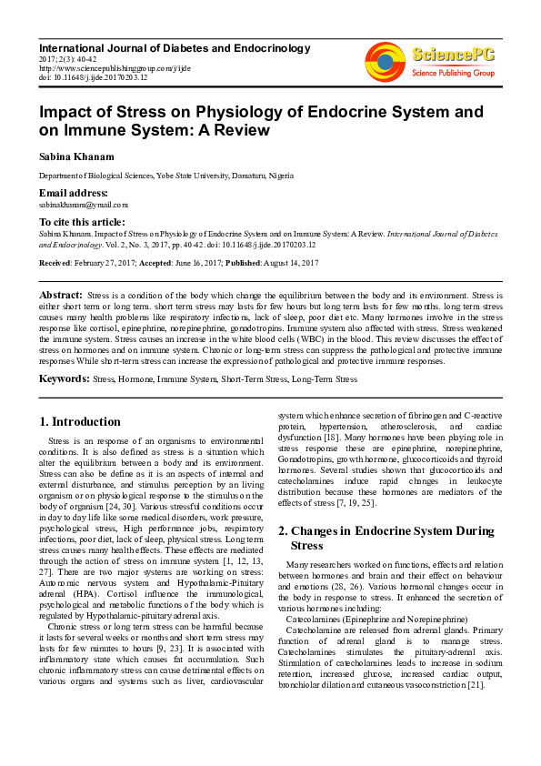 (PDF) Impact of Stress on Physiology of Endocrine System and on Immune ...