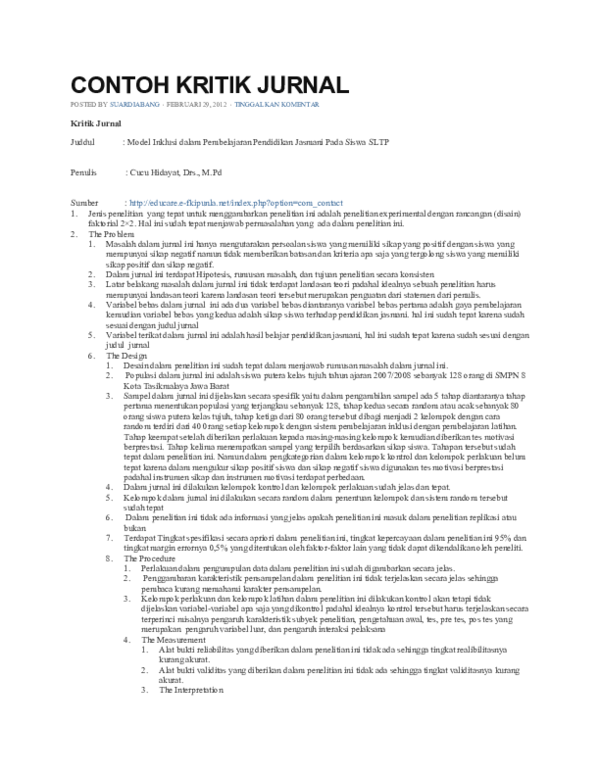 (DOC) CONTOH KRITIK JURNAL
