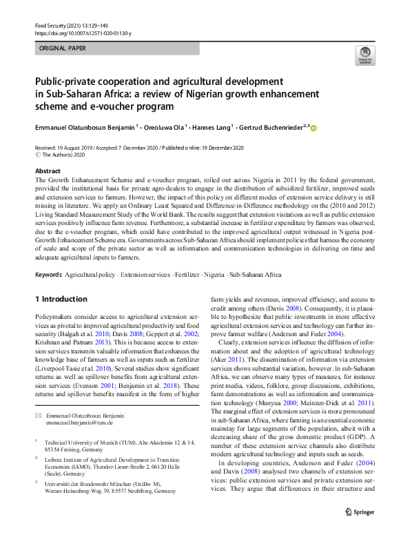 (PDF) Public-private cooperation and agricultural development in Sub ...