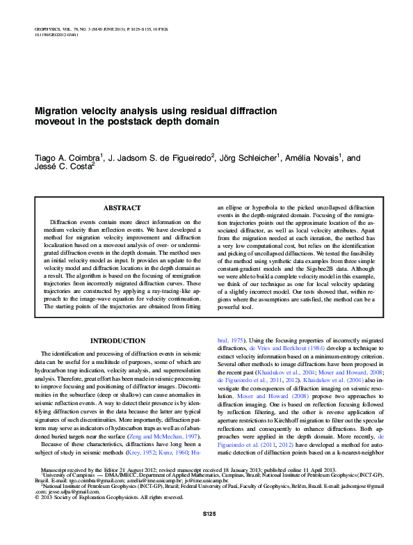 (PDF) Migration velocity analysis using residual diffraction moveout in ...