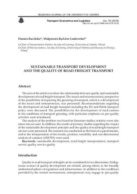 (PDF) Sustainable transport development and the quality of road freight ...