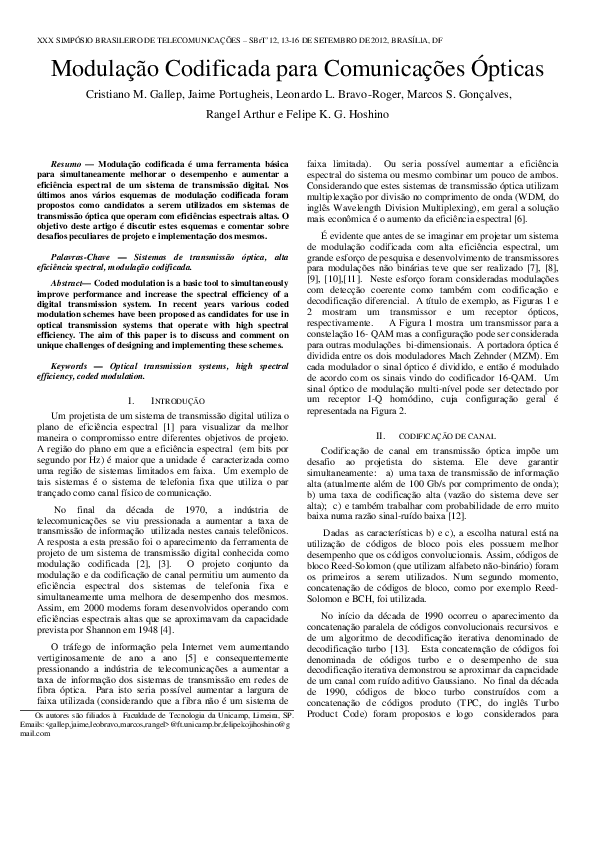(PDF) Modulação Codificada para Comunicações Ópticas