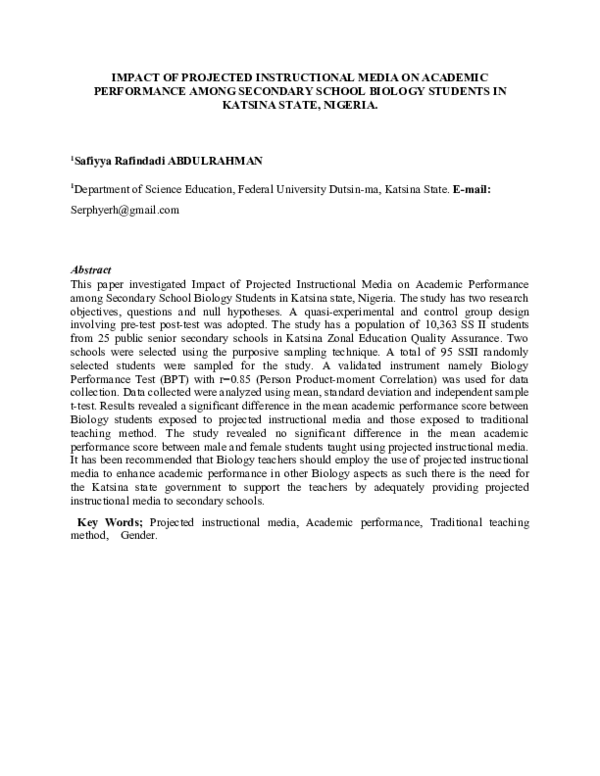 (DOC) IMPACT OF PROJECTED INSTRUCTIONAL MEDIA ON ACADEMIC PERFORMANCE ...