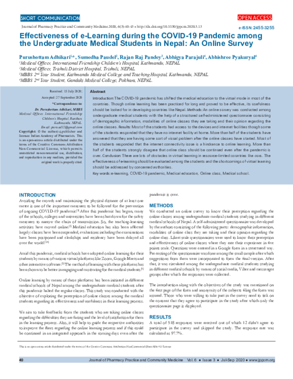 (PDF) Effectiveness of e-Learning during the COVID-19 Pandemic among ...
