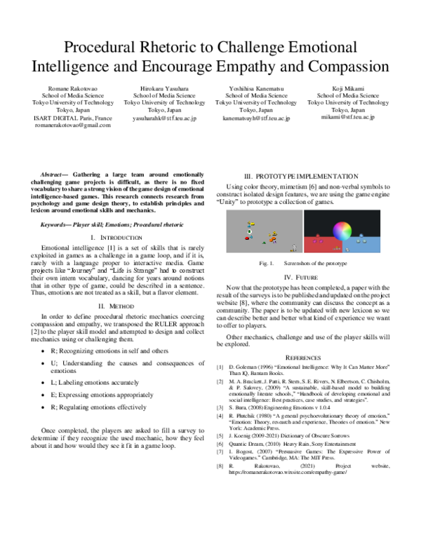 (PDF) Procedural Rhetoric to Challenge Emotional Intelligence and ...