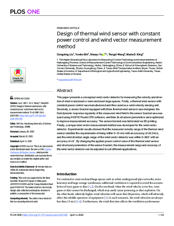 (PDF) Design of thermal wind sensor with constant power control and ...